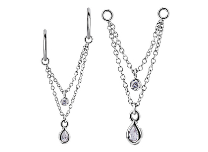 Подвеска из стали с цепочками и кристаллами